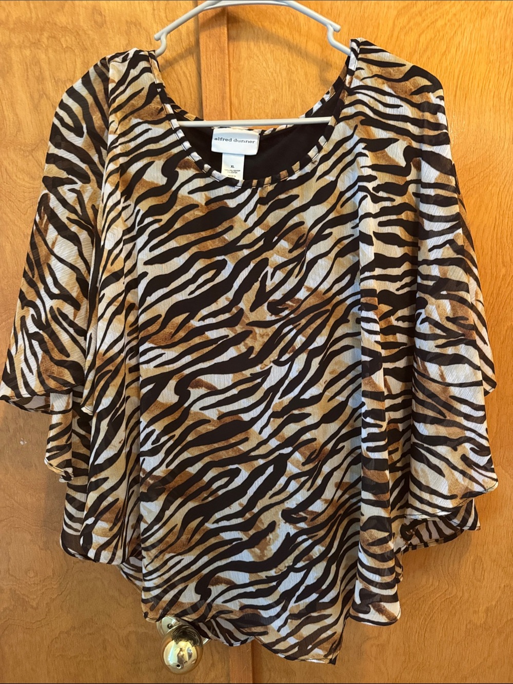 Alfred Dunner Brown and Cream Animal Print Women's Blouse
